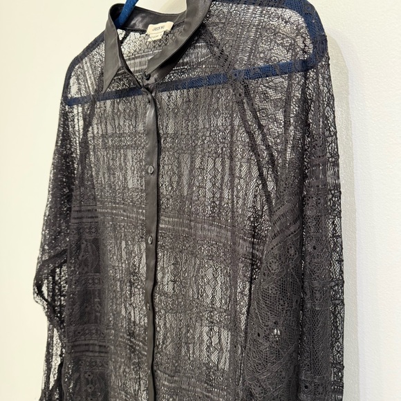 Jason Wu Black Satin Trim Lace Sheer Blouse Top Button Up Front Women's Sz M NWT - Picture 6 of 14